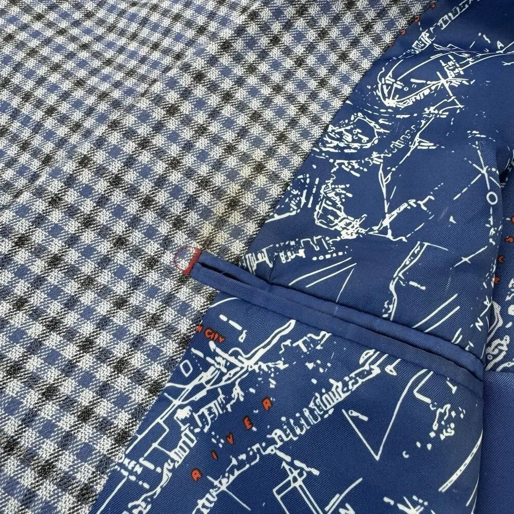 Nautica Mens Blue Plaid Blazer Sport Coat Stretch Map Lining 48R